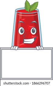 Bloody mary cocktail cartoon design style standing behind a board