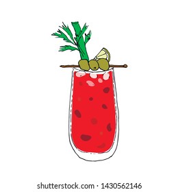 Bloody Mary Cocktail Color Digital drawing vector illustration. Glass on white isolated background