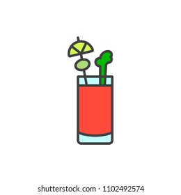 Bloody Mary cocktail colored line icon.