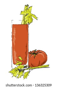 Bloody Mary cocktail garnished with celery stick and tomato