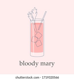 Bloody Mary cocktail glass with green and ice, flat vector illustration. Design element, poster with alcohol