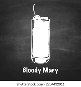 bloody mary cocktail hand drawn with chalk on a blackboard. isolated vector graphic.
