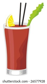 Bloody Mary cocktail in highball glass with celery and slice of lemon