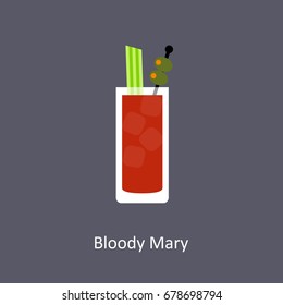 Bloody Mary cocktail icon on dark background in flat style. Vector illustration