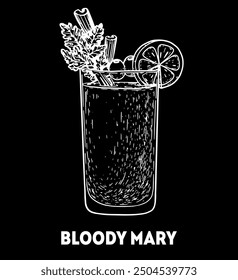 Bloody mary cocktail illustration. Hand drawn sketch. Vector illustration. Isolated object.