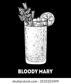 Bloody mary cocktail illustration. Hand drawn sketch. Vector illustration. Isolated object.