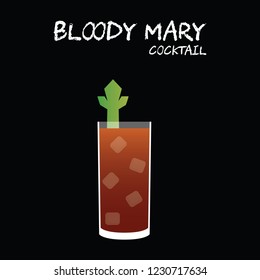 Bloody Mary Cocktail Illustration in vector with celery stalk garnish on square black background.