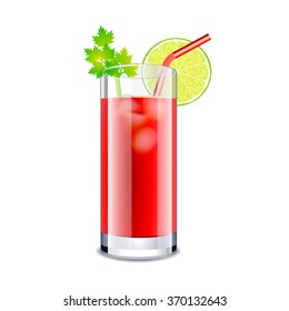 Bloody mary cocktail isolated on white photo-realistic vector illustration