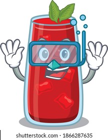 Bloody mary cocktail mascot design swims with diving glasses