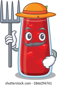 Bloody mary cocktail mascot design working as a Farmer wearing a hat