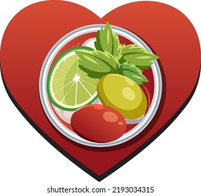 Bloody mary cocktail on aerial view illustration