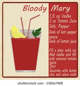 Bloody Mary cocktail on vintage poster, vector illustration