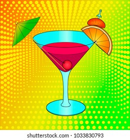 Bloody mary cocktail pop art hand drawn vector illustration. Imitation comic style