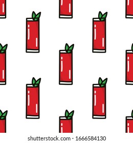 bloody mary cocktail seamless doodle pattern, vector illustration