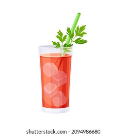 Bloody Mary cocktail with straw. Cold alcoholic beverage vector illustration