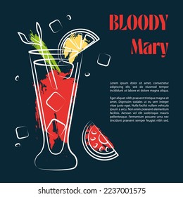 Bloody Mary cocktail. Vector template for social media post, poster, banner, recipe, party invitation