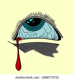 sangriento vector de un ojo sobre fondo amarillo.