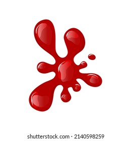  Bloody Puddle On A White Isolated Background. . Red Liquid Spill. Top View. Wine, Red Paint. Vector Cartoon Illustration. Top View 