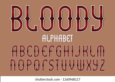 Bloody red alphabet. Gaming stylized font. Isolated english alphabet.