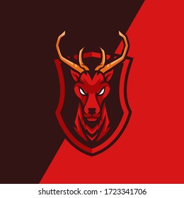 Bloody red deer with emblem illustration for mascot esport gaming logo