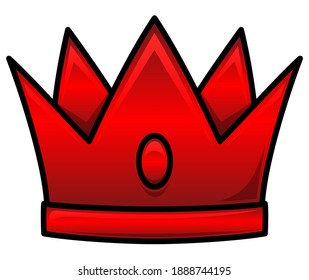 Sangrienta ilustración de la corona de rubí roja. Imagen de estilo de dibujos animados. Símbolo real e icono aislado en fondo blanco. Objeto de logotipo de lujoso y lujoso traje de cabeza king. 