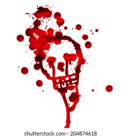 bloody skull with spots and splashes isolated on white background