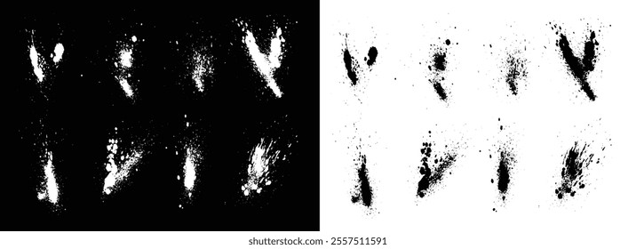 Bloody splatter bundle of grunge texture black and white color blood vector paint ink isolated background