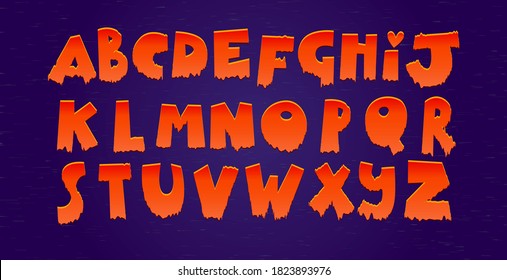 Bloody Vampire Alphabet. Vector Font, Latin Letters In Red Color Dripping Liquid. Funny Children S Type For Halloween, Design Of Terrible Parties With Monsters, Crime.