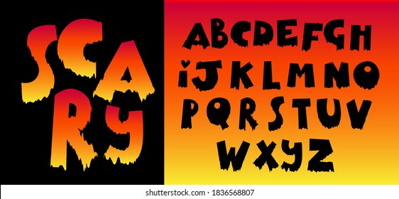 Bloody Vampire Alphabet. Vector Font, Latin Letters In Black Color Dripping Liquid. Funny Children S Type For Halloween, Design Of Terrible Parties With Monsters, Crime. Vector