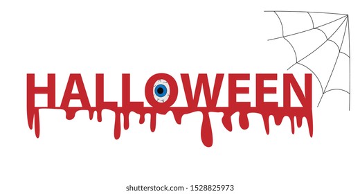 Bloody vector painting of the word "Halloween" with an eyeball and a spider web in a corner