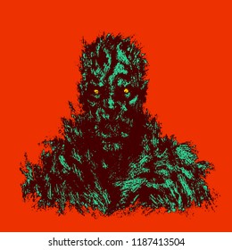 Bloody zombie concept. Genre of horror. Vector illustration. Red background color.