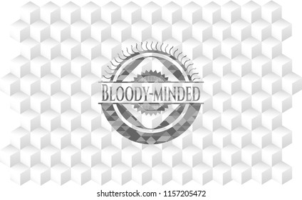 Bloody-minded grey badge with geometric cube white background