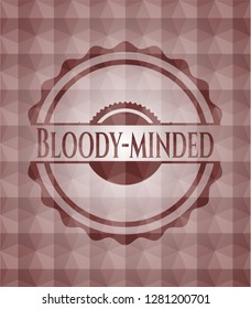 Bloody-minded red emblem with geometric pattern background. Seamless.