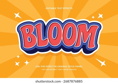 Bloom 3d text effect editable modern cartoon style template in yellow background. 