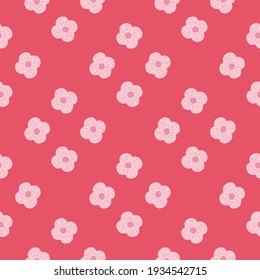 Bloom abstarct seamless pattern with geometric simple flower buds silhouettes. Bright pink background. Vector illustration for seasonal textile prints, fabric, banners, backdrops and wallpapers.