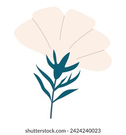 Bloom bouquet with leaves and twigs. Spring element decoration in modern simple cartoon flat style for print design. cute spring flowers and leaves in flat style. Kids design, for fabric, wrapping