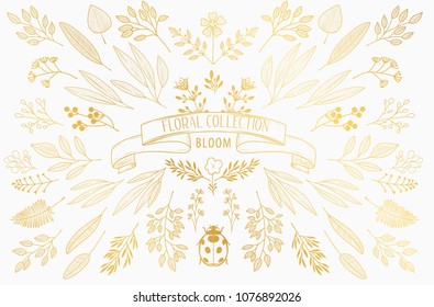 Bloom collection. Set of hand-drawn flowers, branches and leaves. Nice to combine among themselves and to create your own unique design.
