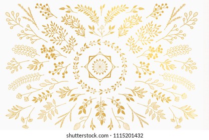 Bloom collection. Set of hand-drawn flowers, branches and leaves. Nice to combine among themselves and to create your own unique design.