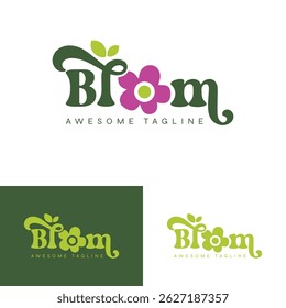 Bloom Floral Logo Design with Playful Typography and Nature Elements