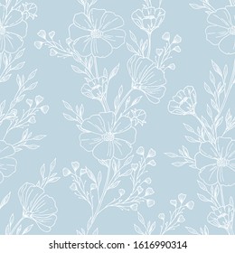 Bloom floral pattern,  seamless floral patterns made of hand-drawn elements in pastel colors, botanical outline