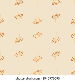 Bloom floral seamless doodle pattern with orange cure gypsophila elements. Light pastel background. Stock illustration. Vector design for textile, fabric, giftwrap, wallpapers.
