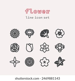 conjunto de iconos de línea de flor floral