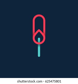 Bloom flower linear logotype on the blue background. Volume eco natural icon. Element for floral shops,cosmetics packaging, beauty and spa studios. 