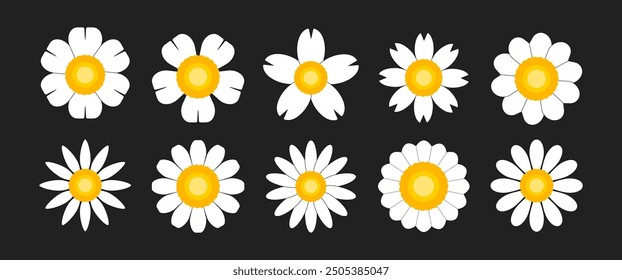 Bloom Flower Vector Elements design, Cute White Flower illustration, Daisy clip art, Isolate Floral and Botany Graphice for Decoration Background, Vector stock (Editable)