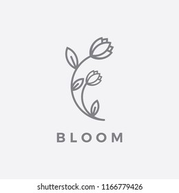 Bloom Flowers Vintage Style Design Template. Sketch Icon Vector Art. Simple Minimalism Design Concept.