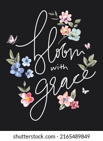 bloom with grace, girls graphic t shirts vector designs and other uses.