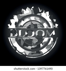 Bloom grey camo emblem. Vector Illustration.