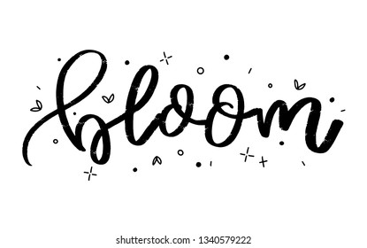 Bloom. Hand drawn Creative modern lettering calligraphy design. Hand drawn lettering isolated on white background.