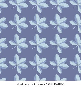 Bloom nature seamless pattern with blue colored doodle scheffler flowers ornament. Doodle backdrop. Designed for fabric design, textile print, wrapping, cover. Vector illustration.