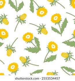 Bloom Playful Cute Yellow Dandelion Floral Pattern. Perfect for spring-inspired projects, and can be used for fabrics, wallpapers, stationery, and more, bringing a fresh, botanical feel.